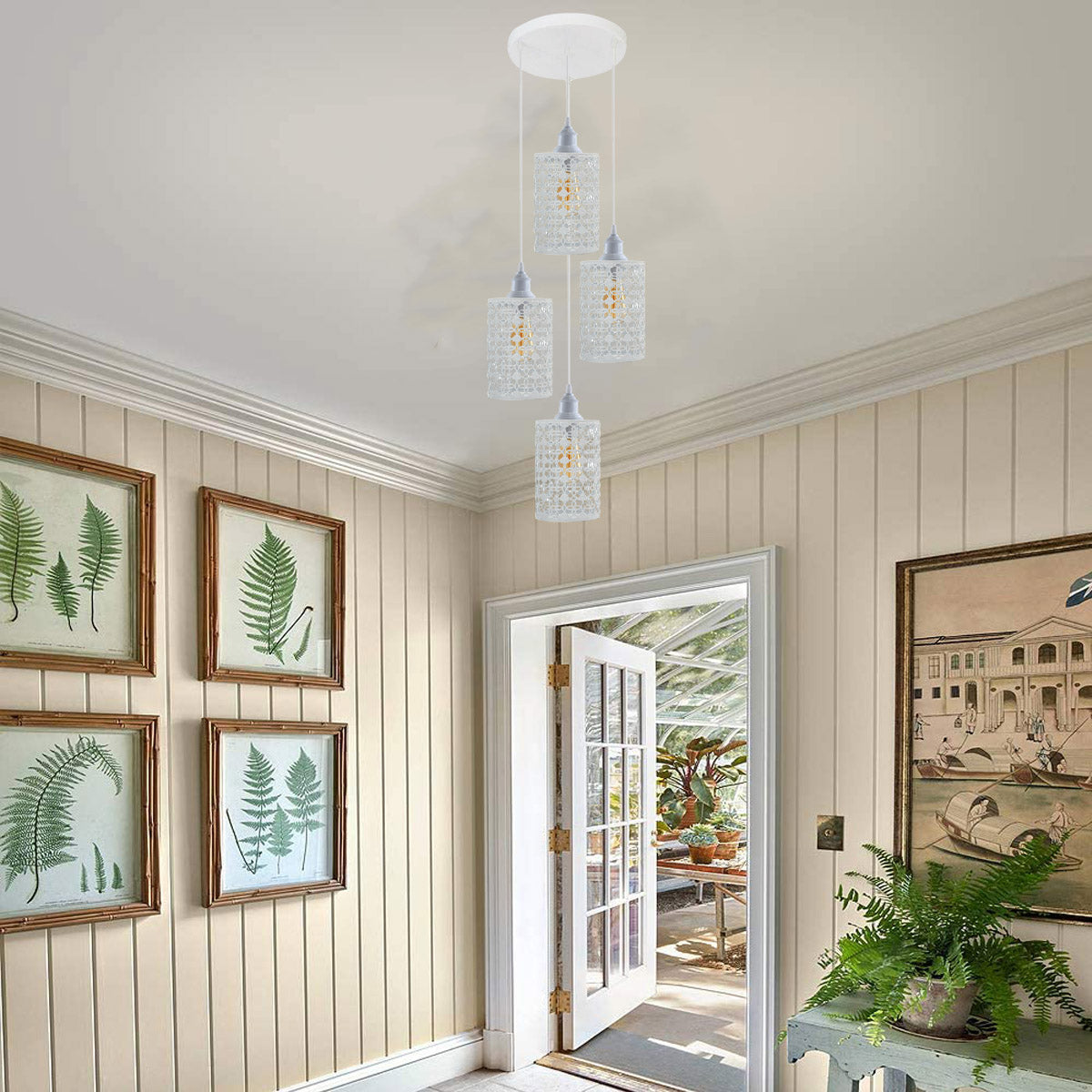 4 Out Let White Set Adjustable Hanging Pendant Ceiling Light E27 Base~1593