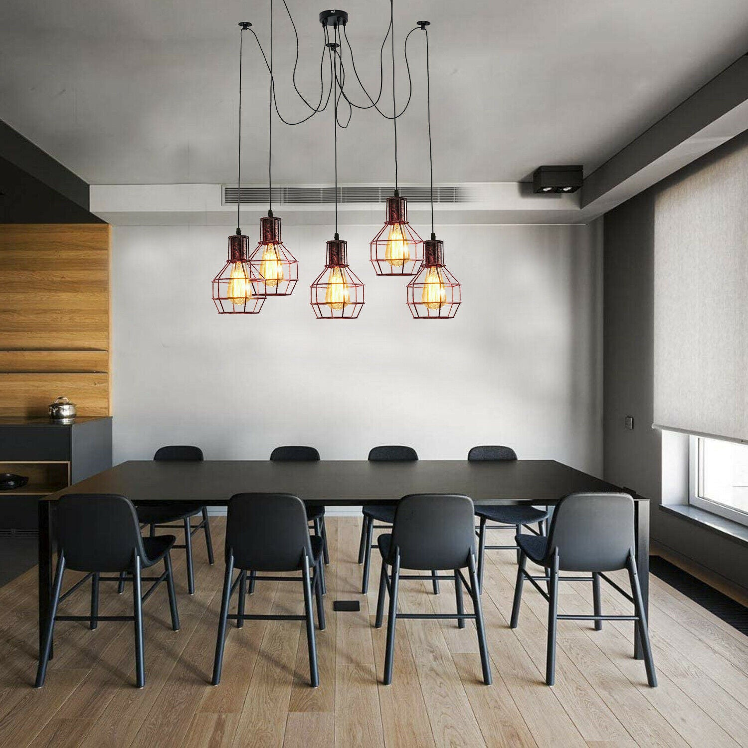 Rustic Red 2m Pendant Light | Industrial Cage Spider Lamp~1589