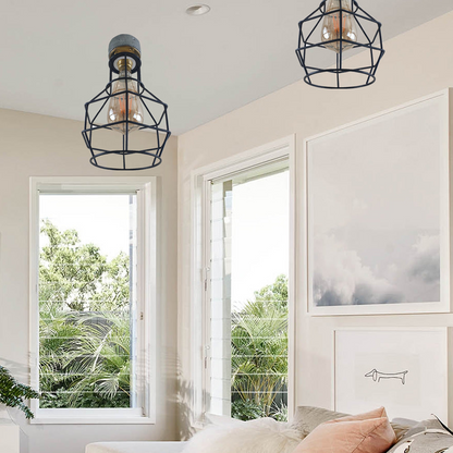 Industrial Lighting Ceiling and Wall Iron Pipe Cage Light ~1579