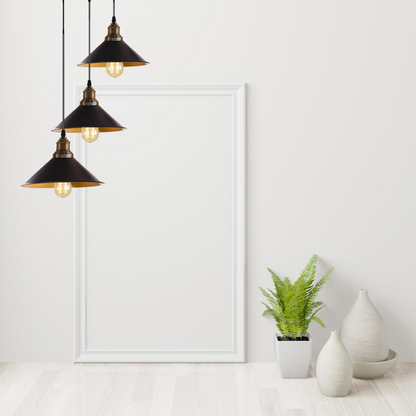 3 Lights Hanging Chandelier With Adjustable Cable With Black Shade~1518