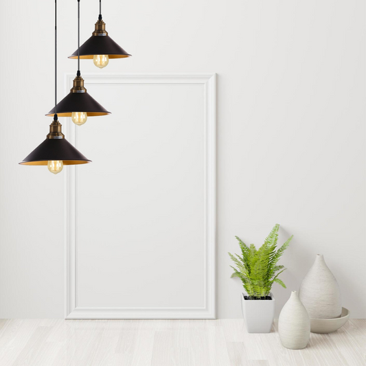 3 Lights Hanging Chandelier With Adjustable Cable With Black Shade~1518