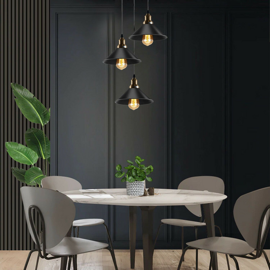 Black 3 Way Pendant Light Fixture Cone Shade Hanging Pendant Ceiling Lights~1492