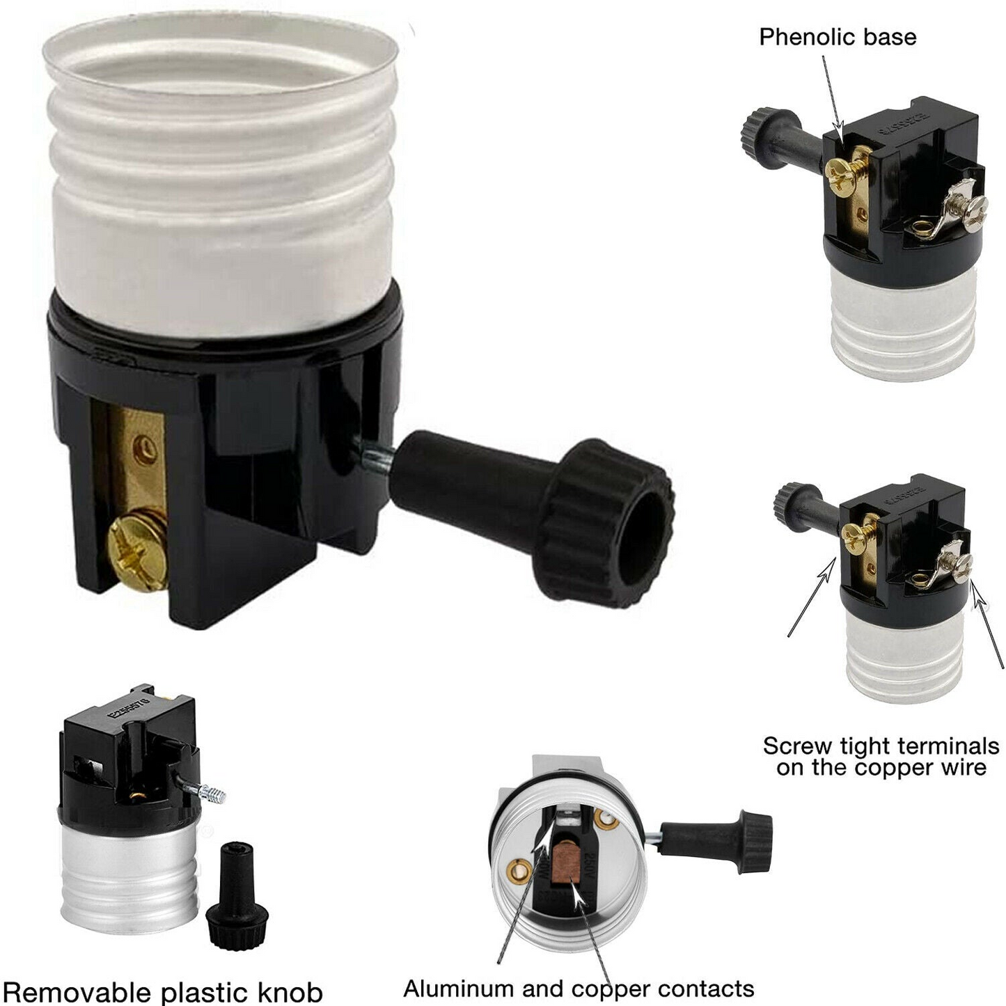 3 Way Socket Replacement for lamp Removeable Turn Knob~1057