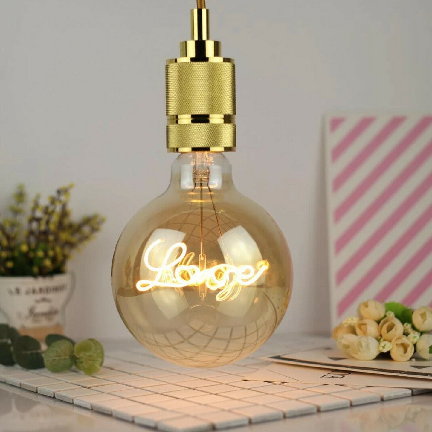 E27 LED Light Bulb G125 Love Filament Amber Glass Globe Warm White~1042