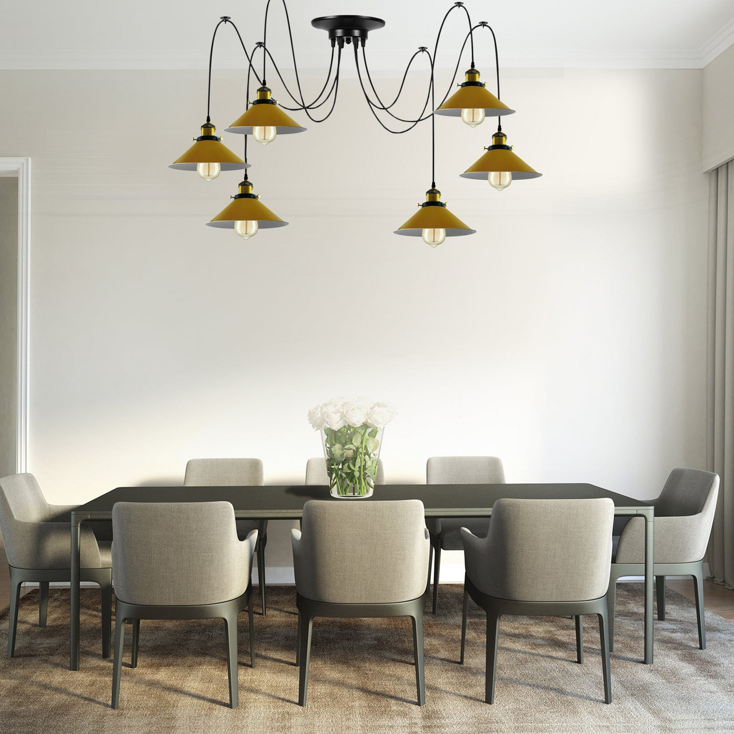 Modern spider Braided Pendant Clusters of Hanging Yellow Cone Shades Ceiling lamp Lighting~3436
