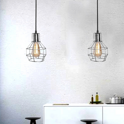 Brushed Silver Nest Cage Retro Industrial 2 Way Indoor Ceiling Pendant Chandelier Hanging Light Metal~3491