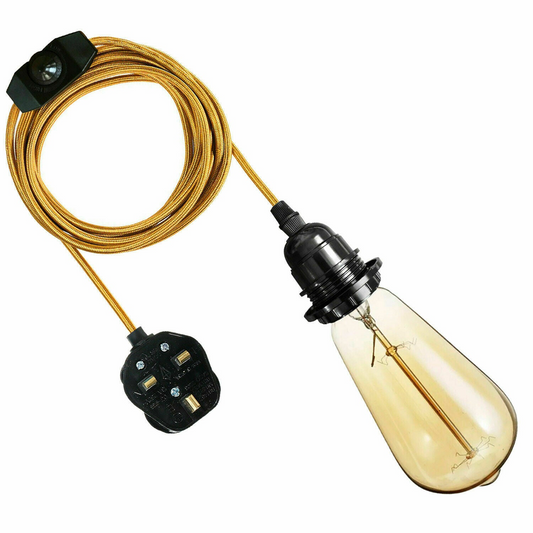4M Fabric Flex Cable UK Plug In Pendant Lamp Set E27 Bulb Holder ~3749