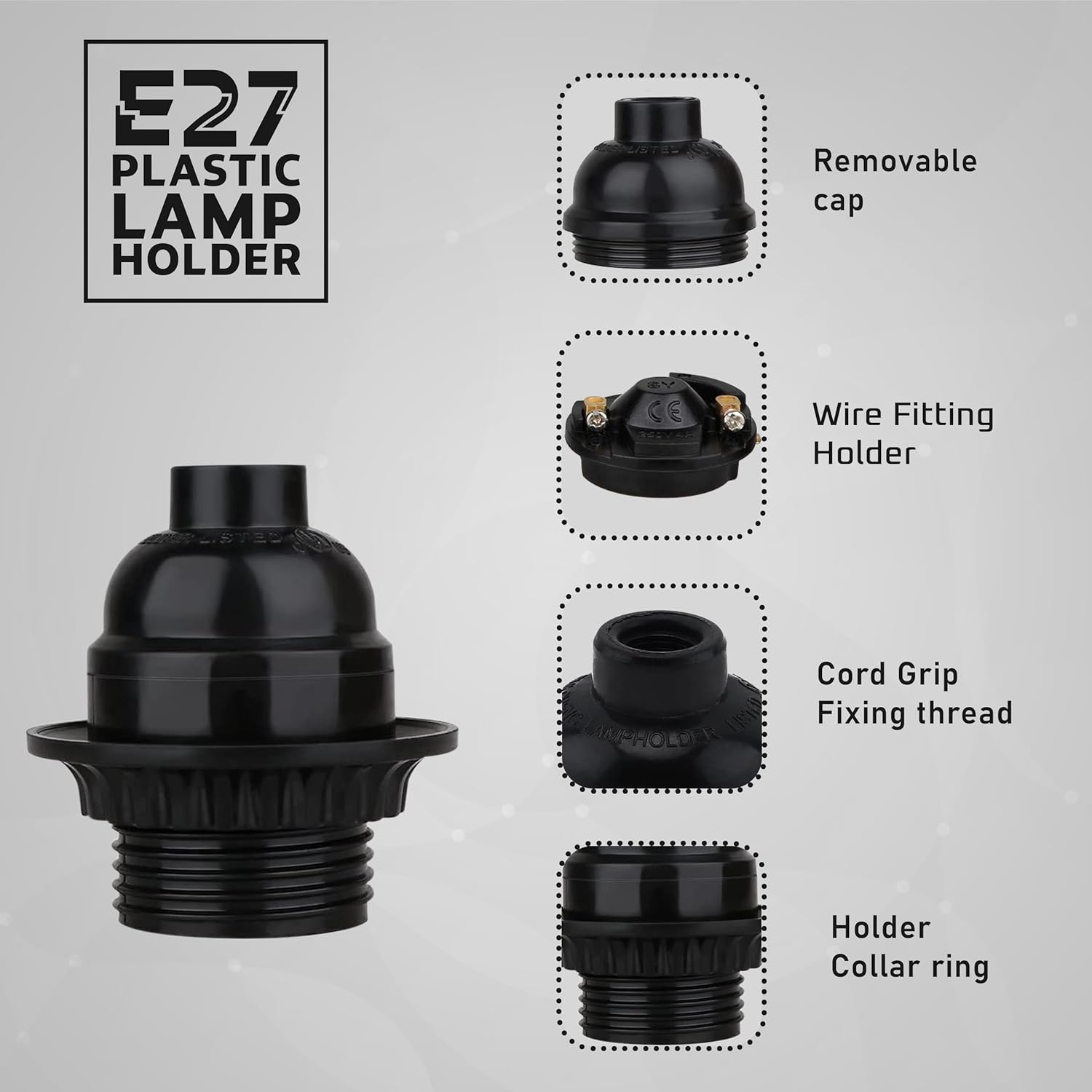 Black Bakelite Plain E27 Screw Light bulb holder with Ring ~2987