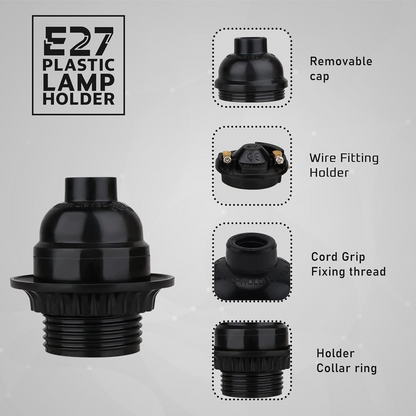 Black Bakelite Plain E27 Screw Light bulb holder with Ring ~2987