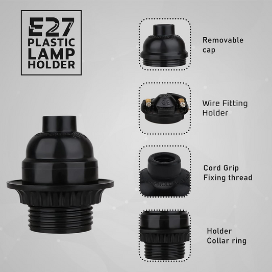 Black Bakelite Plain E27 Screw Light bulb holder with Ring ~2987