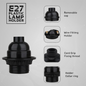 Black Bakelite Plain E27 Screw Light bulb holder with Ring ~2987